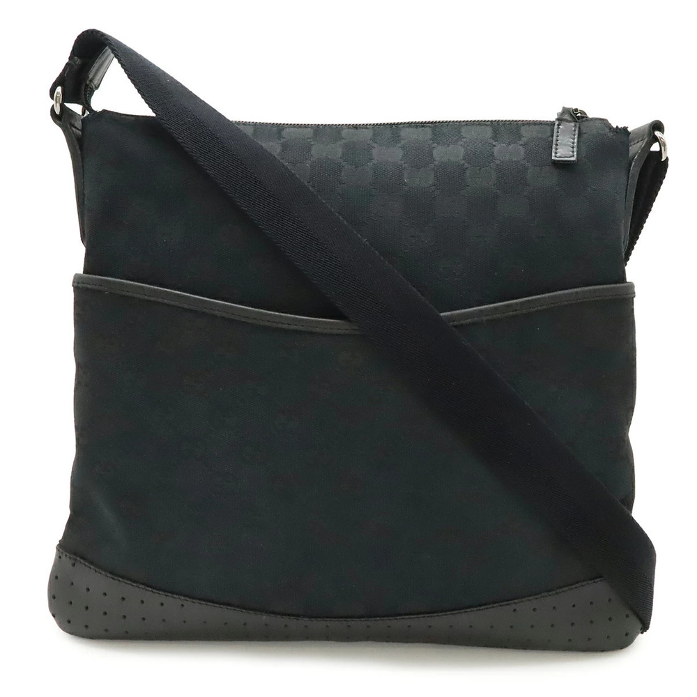 Gucci GG Canvas Messenger Crossbody Perforated Leather Black